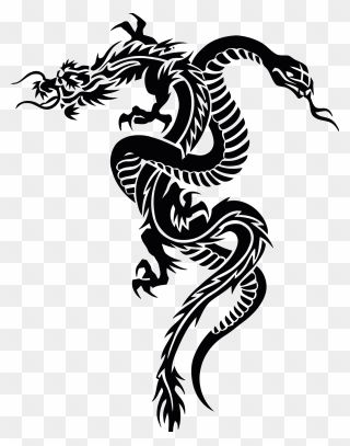 Snake Chinese Dragon Serpent Tattoo - Tribal Snake And Dragon Clipart