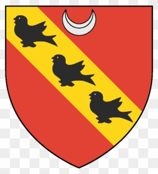 Gules, On A Bend Or, Three Martlets Sable, A Crescent Clipart
