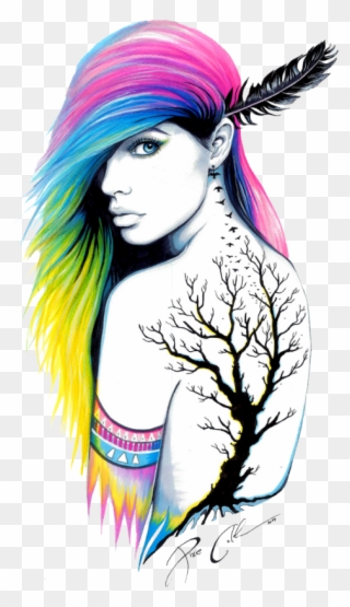 Tattoo Rainbow Lady Women Indian Feather - Trees And Women Quotes Clipart