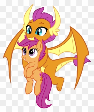 Thecheeseburger, Carrying, Cute, Cutealoo, Dragon, - Mlp Smolder And Scootaloo Clipart