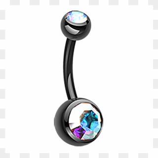 Freshtrends Black Anodized Surgical Steel Belly Ring - Colorline Double Gem Ball Steel Belly Button Ring Clipart