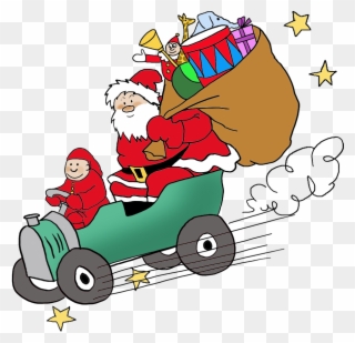 Santa Bringing Presents By Car - Santa Claus In A Car Png Clipart