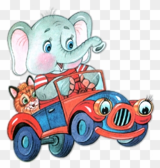 Funny Circus Elephant In Red And Blue Car - Elephant Clipart