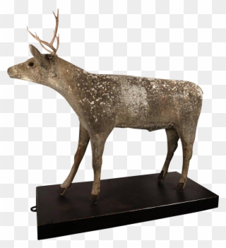 Early Century Lifesize Concrete Deer On A Rolling Steel - Bronze Sculpture Clipart