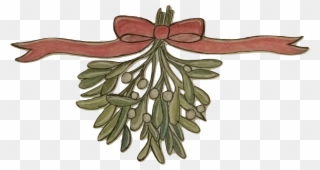 A Bundle Of Mistletoe Tied With A Red Rbbon - Illustration Clipart