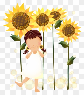 Publicat De Eu Ciresica La - Girl With Sunflower Cartoon Clipart