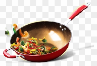 Wok Dish Tableware Frying - Frying Pan With Food Png Clipart