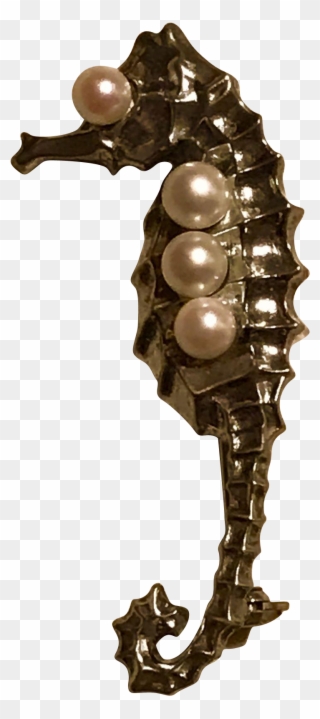 A Desirable Mikimoto Silver Pearl Seahorse Pin - Pearl Clipart