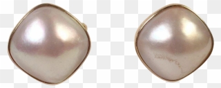 12k Yellow Gold Mabe Pearl Pierced Earrings Omega Clips - Earrings - Png Download