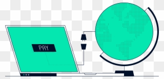 Laptop And Green Globe Illustration - Illustration Clipart