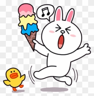 Gleeful Cony With Ice-cream Cone Line Sticker, Line - Sticker Line Png Happy Clipart