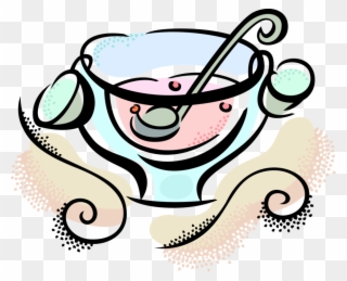 Vector Illustration Of Punch Bowl With Ladle Serving - Punch Clipart