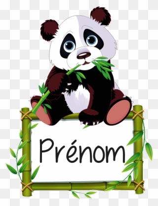 Sticker Prenom Personnalisable Panda Et Son Bambou - Panda Eating Bamboo Sticker Clipart