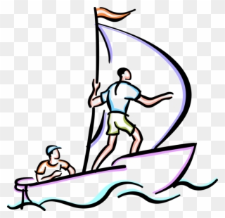 Vector Illustration Of Sailors Sail In Sailboat Watercraft - Sailing Boat Clipart