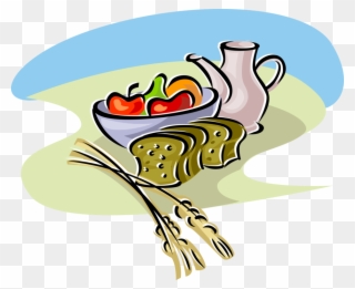 Vector Illustration Of Fresh Fruits And Baked Bread - Frühstück Grundschule Clipart