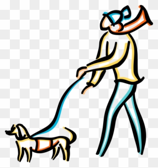 Vector Illustration Of Dog Owner Walks Family Pet Dog - Tur Med Hund Tegning Clipart