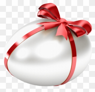 White Easter Egg With Red Bow Transparent Png Clipart - Easter Egg Png Transparent
