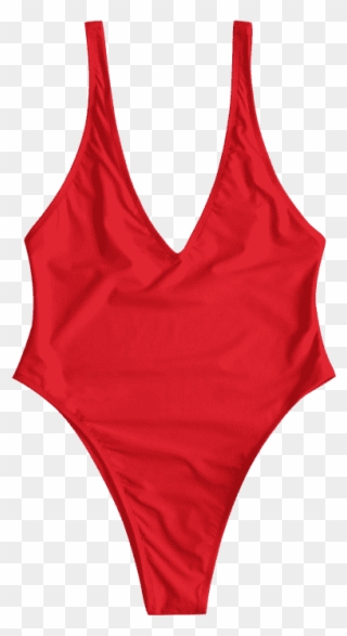 Plunge Unlined High Cut Swimsuit Love Red Clipart