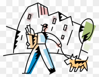 Vector Illustration Of Man Walks Family Pet Dog On Clipart