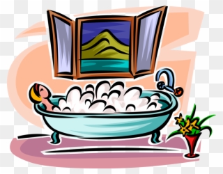 Vector Illustration Of Woman In Bathroom Enjoys Relaxing Clipart