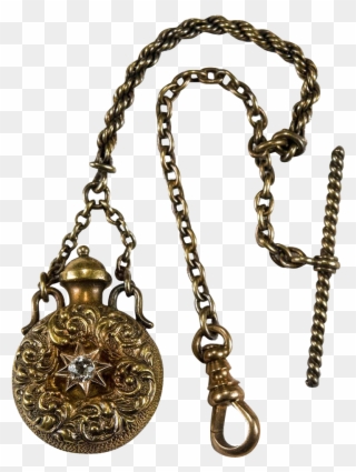Antique Georgian Perfume Bottle Pendant Gold Watch Clipart