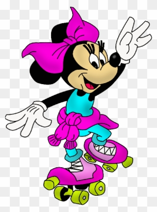 Disney Minnie Mouse Cartoon Png Clip Art - Minnie Mouse Roller Skating Transparent Png