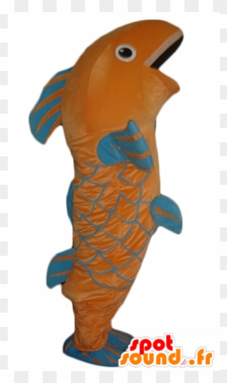 Gigante Mascote Peixe, Laranja E Azul Clipart