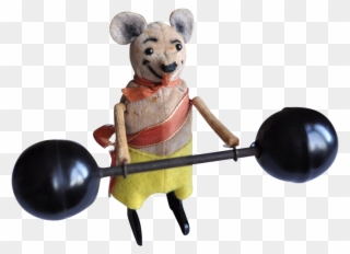 Rare Clockwork Schuco Mouse Weightlifter In Excellent Clipart