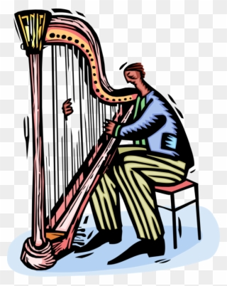 Vector Illustration Of Musician Plays Harp Stringed Clipart