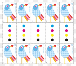 Gutter Strip 10 X $1 With Love, Bird Stamps Clipart