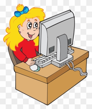 Cartoon Girl Working With Computer Png Pinterest - Cartoon Girl On Computer Clipart