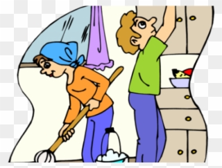 Kitchen Clipart Clean Kitchen - Cartoon Cleaning The House - Png Download
