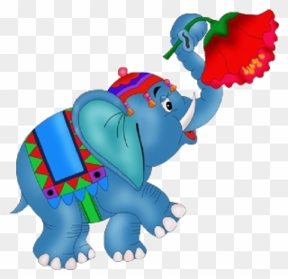 Funny Circus Elephant Holding Flowers With Trunk Cartoon - Circus Elephant Cartoon Png Clipart