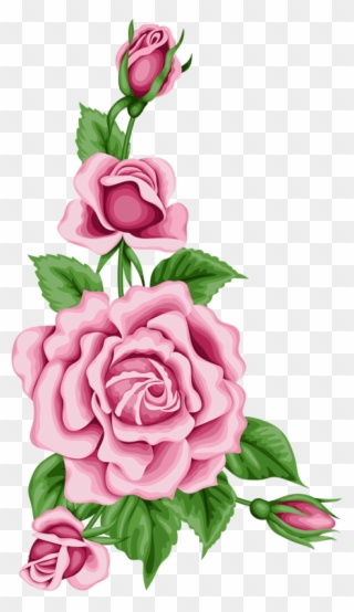 Flower Card With Colorful Roses Png Pinterest - Pink Flower Border Png Clipart