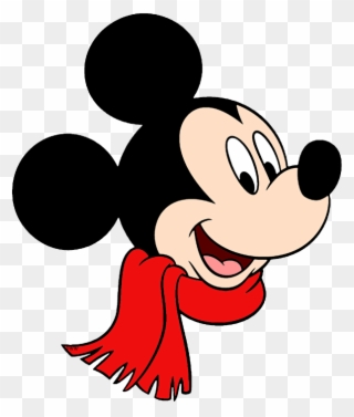 Winter Season Clip Art - Mickey Mouse Wearing A Scarf - Png Download