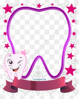 Pembe Yıldızlar Ve Diş Çerçeveli Kız Bebek Diş Magneti Clipart