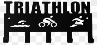 Triathlon Word Swim Bike Run Cutouts Black 5 Hook Medal Clipart