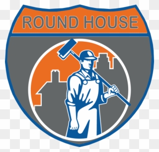 Round House Logo Man With Drywall Tool Clipart