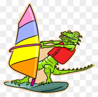 Vector Illustration Of Windsurfer Lizard Iguana Windsurfing Clipart