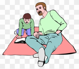 温馨卡通手绘父亲给女儿讲故事父亲节素材 Clipart