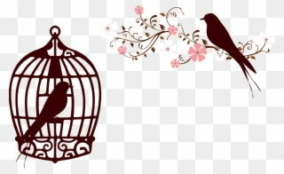 Clipart Wedding Bird - Bird In Cage Silhouette - Png Download