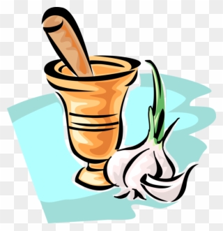 Vector Illustration Of Mortar And Pestle Prepare Ingredients Clipart