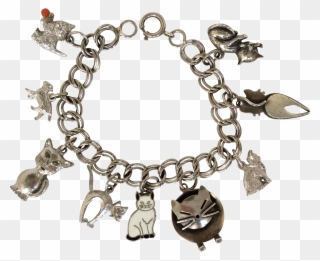 Vintage Sterling Silver Cat Charm Bracelet Clipart