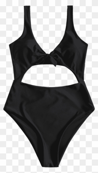 Bow Front Cut Out One Piece Swimsuit Clipart