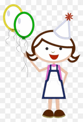 Kids & Balloons Birthday Girl Applique Clipart
