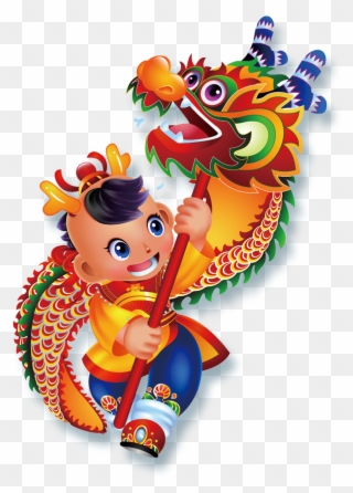 Dragon Dance Lion Dance Chinese New Year Cartoon Illustration - Lion Dance Clipart Free - Png Download