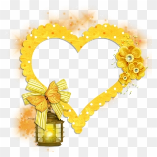 Transparent Frame Yellow Heart With Butterfly Flowers Clipart