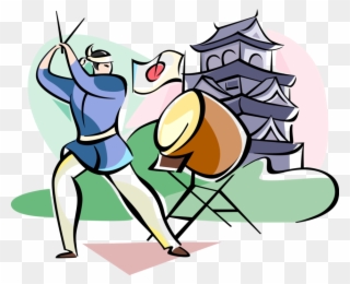 Vector Illustration Of Japanese Taiko Drummer Musician Clipart