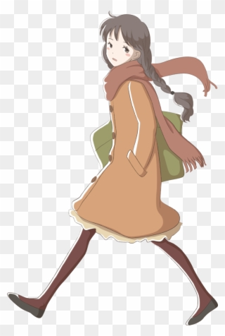 Cartoon Drawing Anime Manga Public Domain - Anime Girl Walking Png Clipart