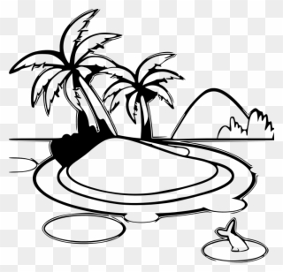 Island Clipart Drawing - Tropical Island Clipart Black And White - Png Download